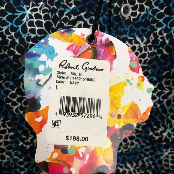 ROBERT GRAHAM Large Baltic Long Sleeve Shirt Flip Cuff Navy Floral Geometric NWT - Picture 5 of 13